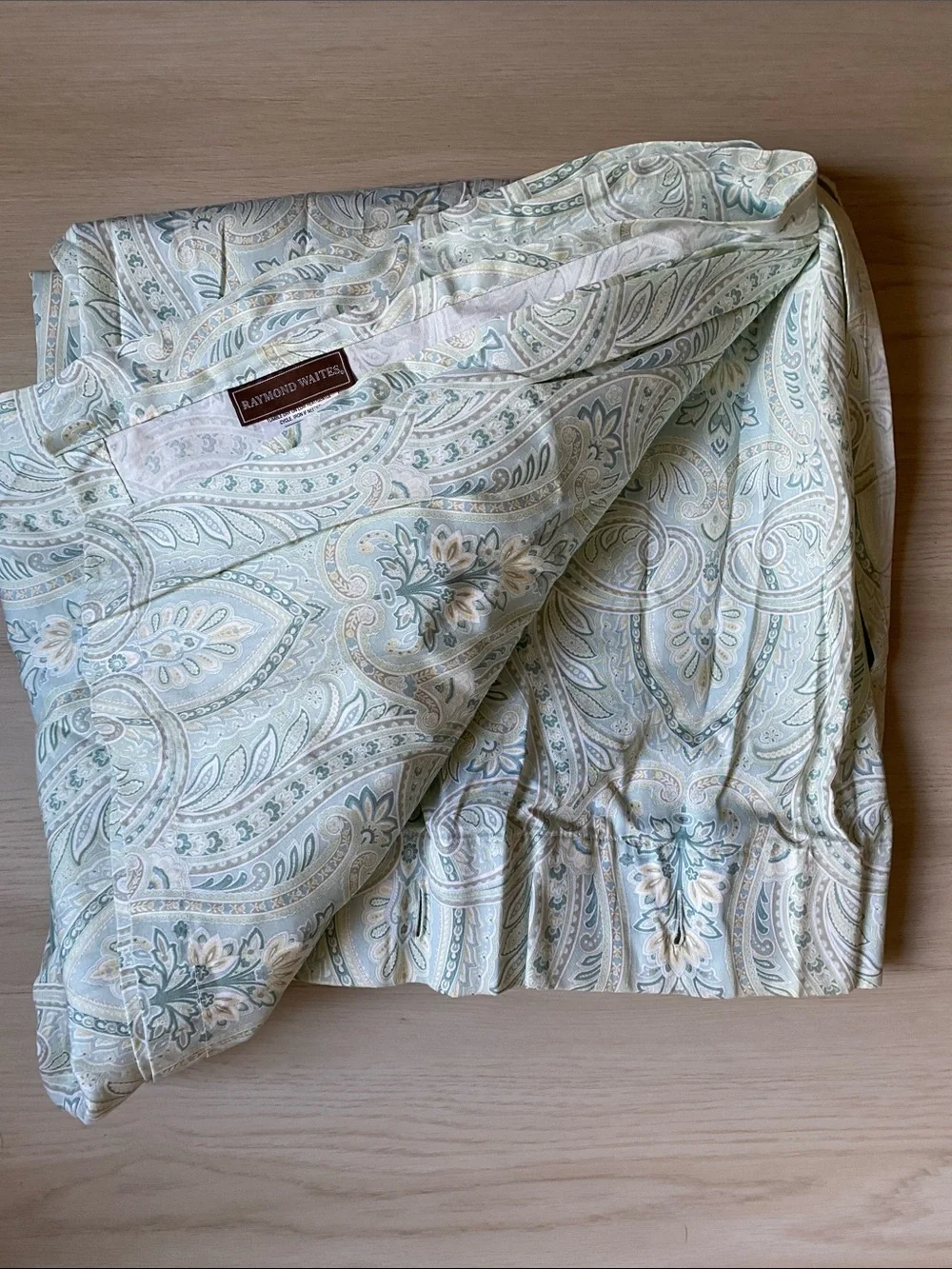 Raymond Waites Paisley Cotton Shower Curtain with Light Green Trim